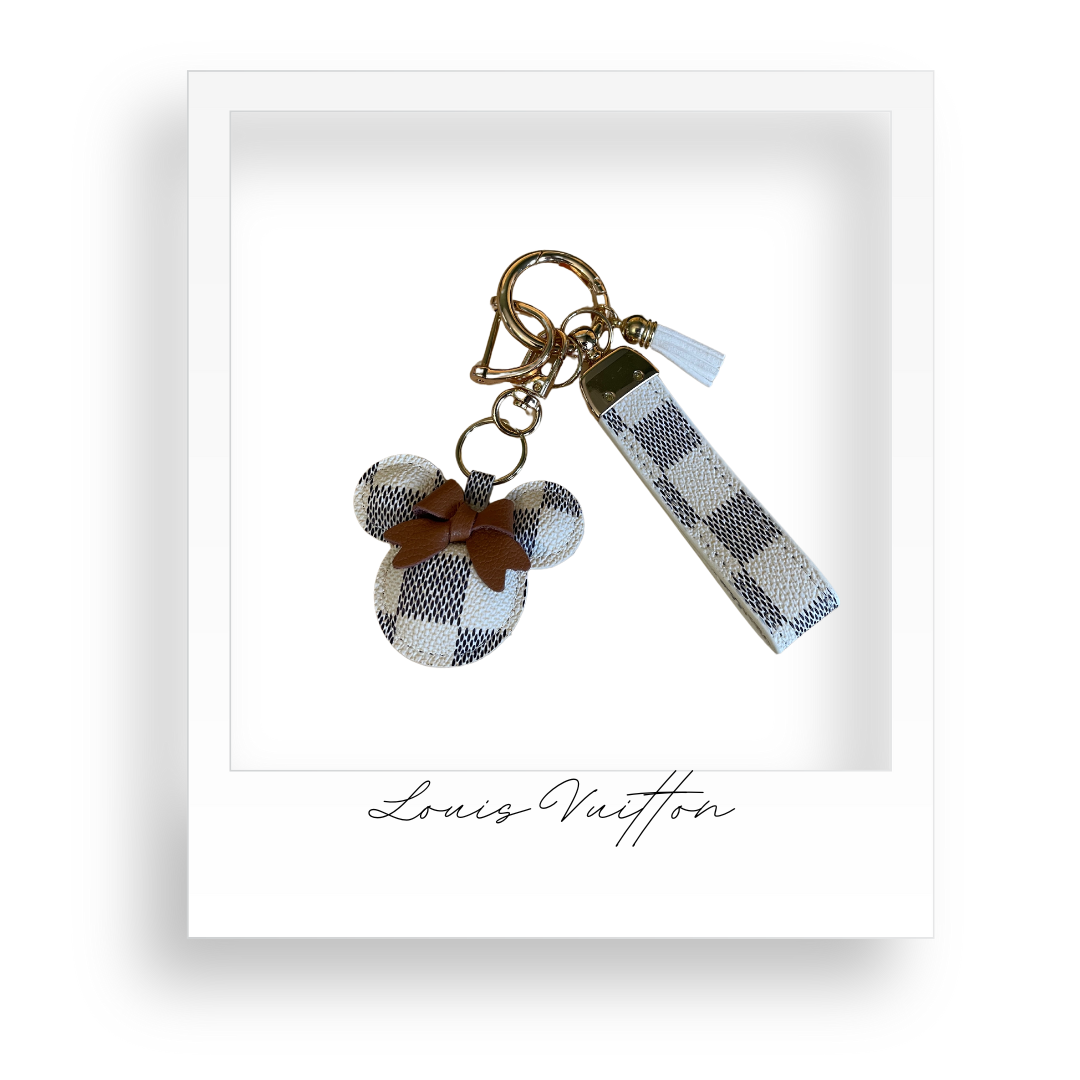 White Checkered Keychain