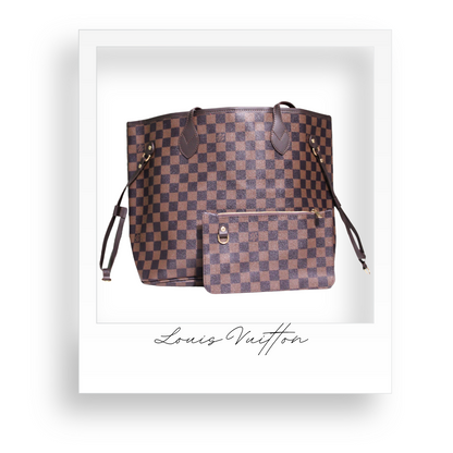 Brown Checkered Purse and Wallet