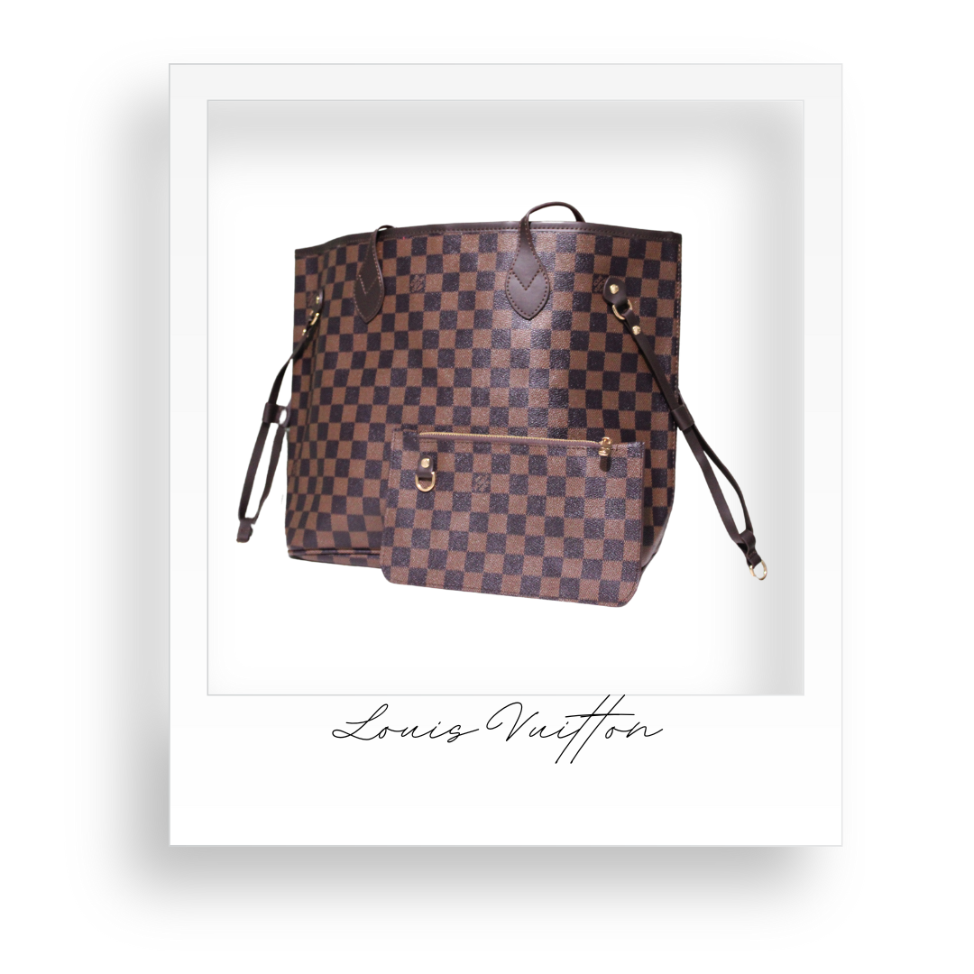 Brown Checkered Purse and Wallet